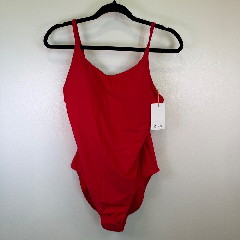 Quince Womens Red One Piece Swimsuit Adjustable Straps Recycled Size L Modest